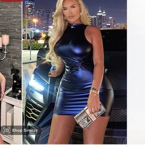 Faux Leather Navy Blue Dress